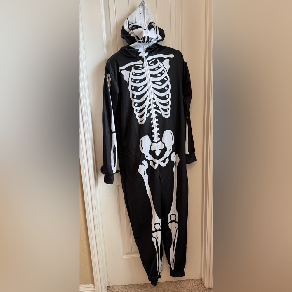 NWT Halloween Costume Printed Skeleton Hooded Zipper Onesie, Unisex, Large - Picture 5 of 10